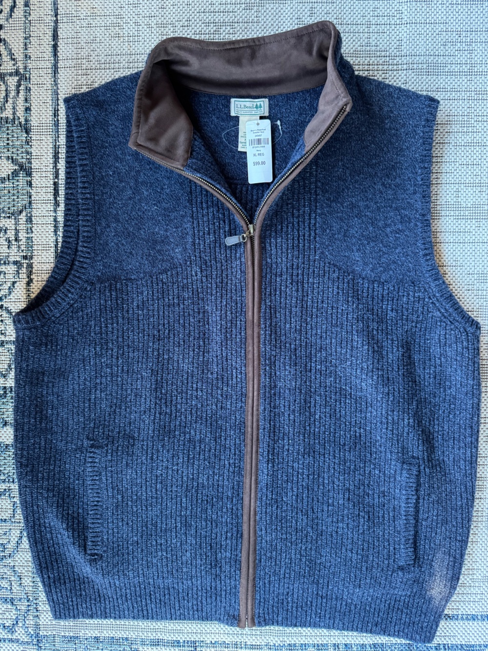 L.L. Bean Men's Merino Wool Full-Zip Waterfowl Sweater Vest XL Blue NWT